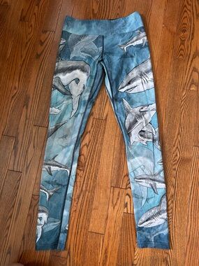 Eagle Rick-Shark Print Blue Active Leggings